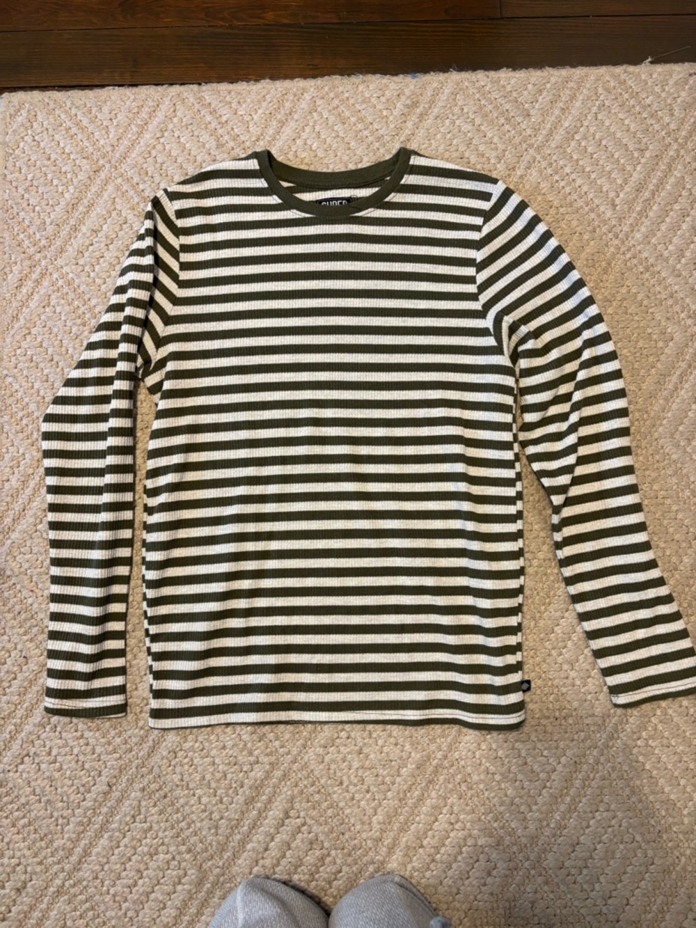 Striped Long Sleeve Tee in Olive and Cream